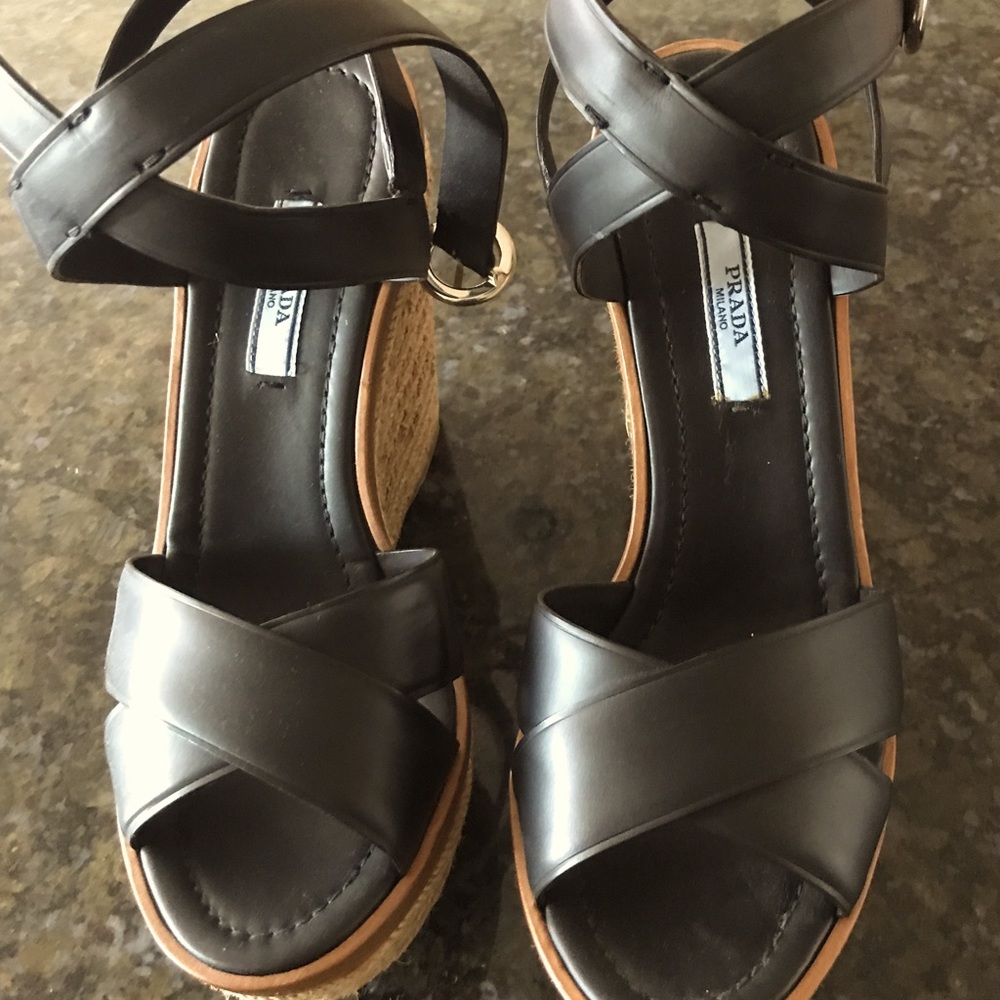 Prada Wedge Leather Sandals